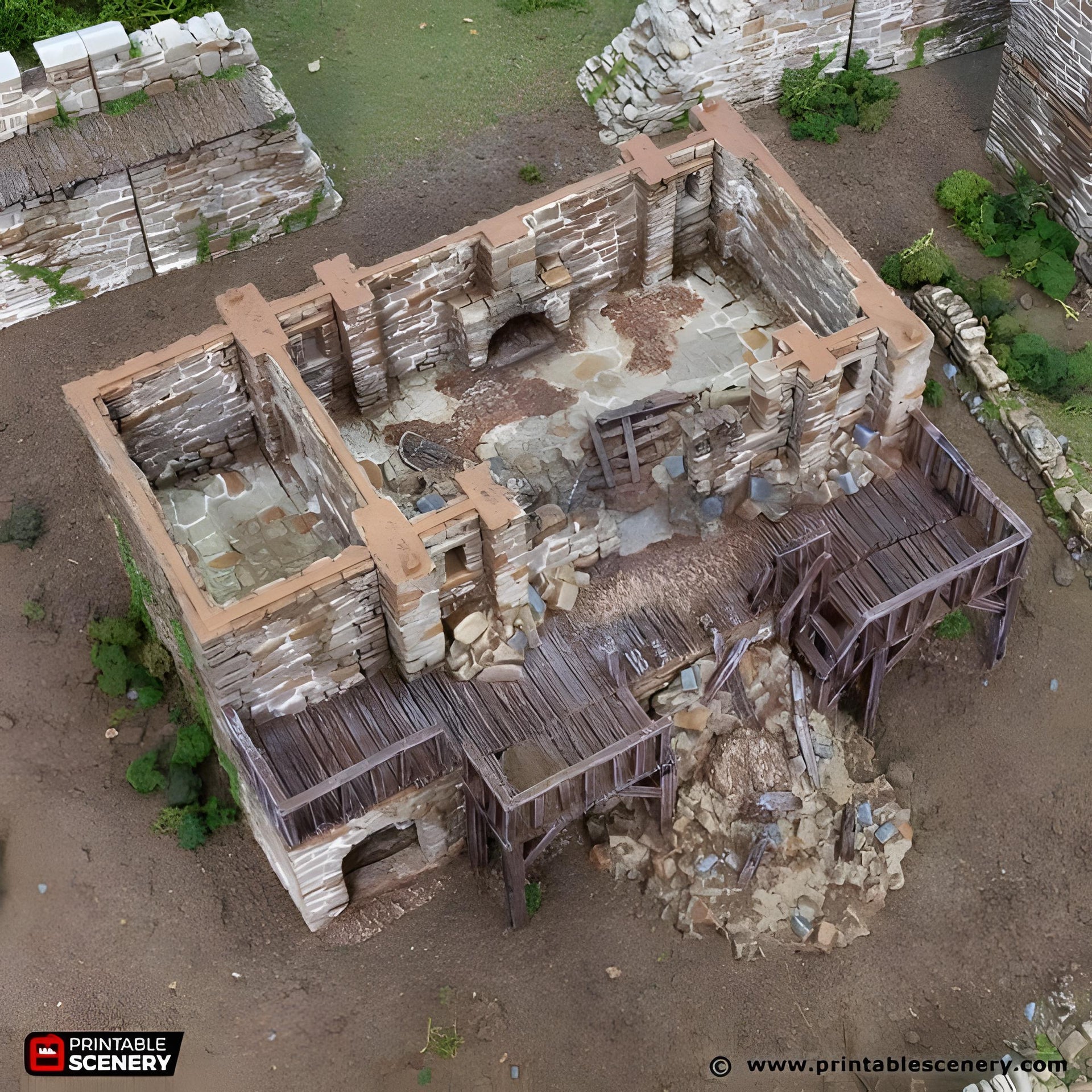 Ruined Black Rock Barracks. King and Country, 15mm, 28mm, 32mm - Printable Scenery | 28mm and 32mm | Wargaming | DnD | Tabletop Roleplaying