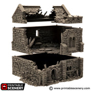 Ruined Norman Stone Keep. King and Country, 15mm, 28mm, 32mm - Printable Scenery | 28mm and 32mm | Wargaming | DnD | Tabletop Roleplaying