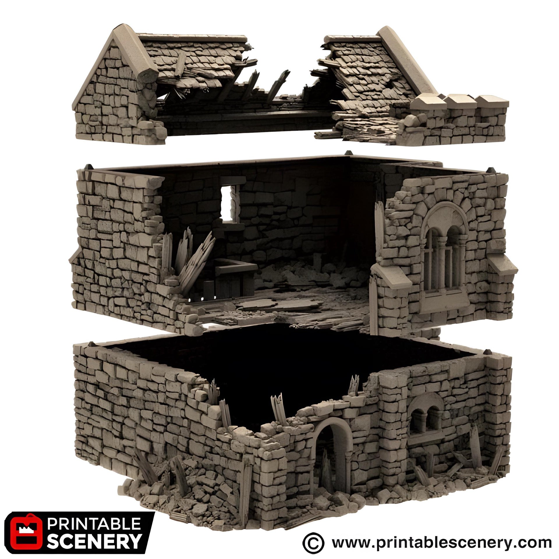 Ruined Norman Stone Keep. King and Country, 15mm, 28mm, 32mm - Printable Scenery | 28mm and 32mm | Wargaming | DnD | Tabletop Roleplaying