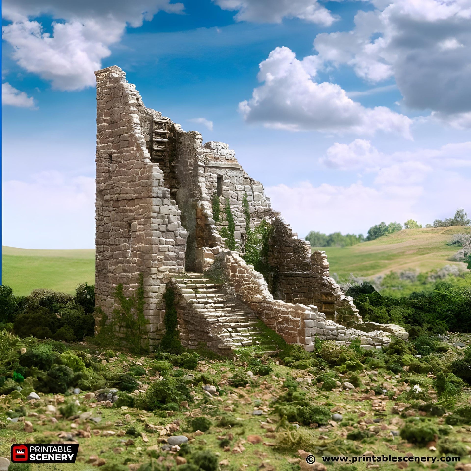 Ruined Norman Stone Fort. King and Country, 15mm, 28mm, 32mm - Printable Scenery | 28mm and 32mm | Wargaming | DnD | Tabletop Roleplaying
