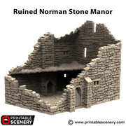 Ruined Norman Stone Manor. King and Country, 15mm, 28mm, 32mm - Printable Scenery | 28mm and 32mm | Wargaming | DnD | Tabletop Roleplaying
