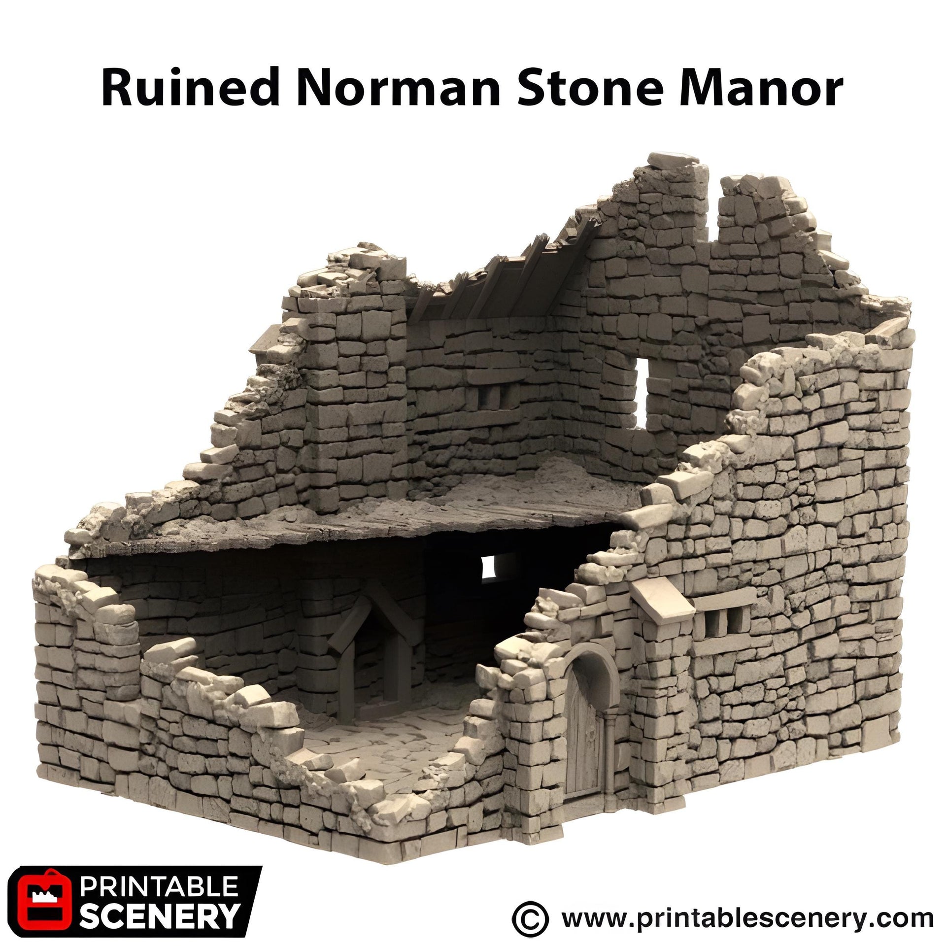 Ruined Norman Stone Manor. King and Country, 15mm, 28mm, 32mm - Printable Scenery | 28mm and 32mm | Wargaming | DnD | Tabletop Roleplaying