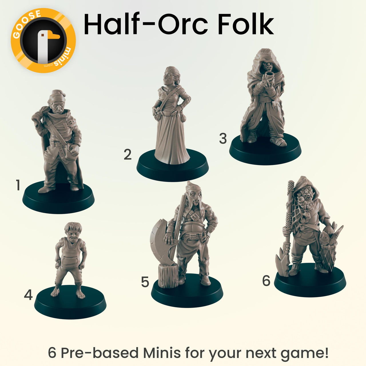Half-Orc Folks - Ec3d | Villagers | Everyday Folk | 28mm and 32mm | Wargaming | DnD | Tabletop Roleplaying