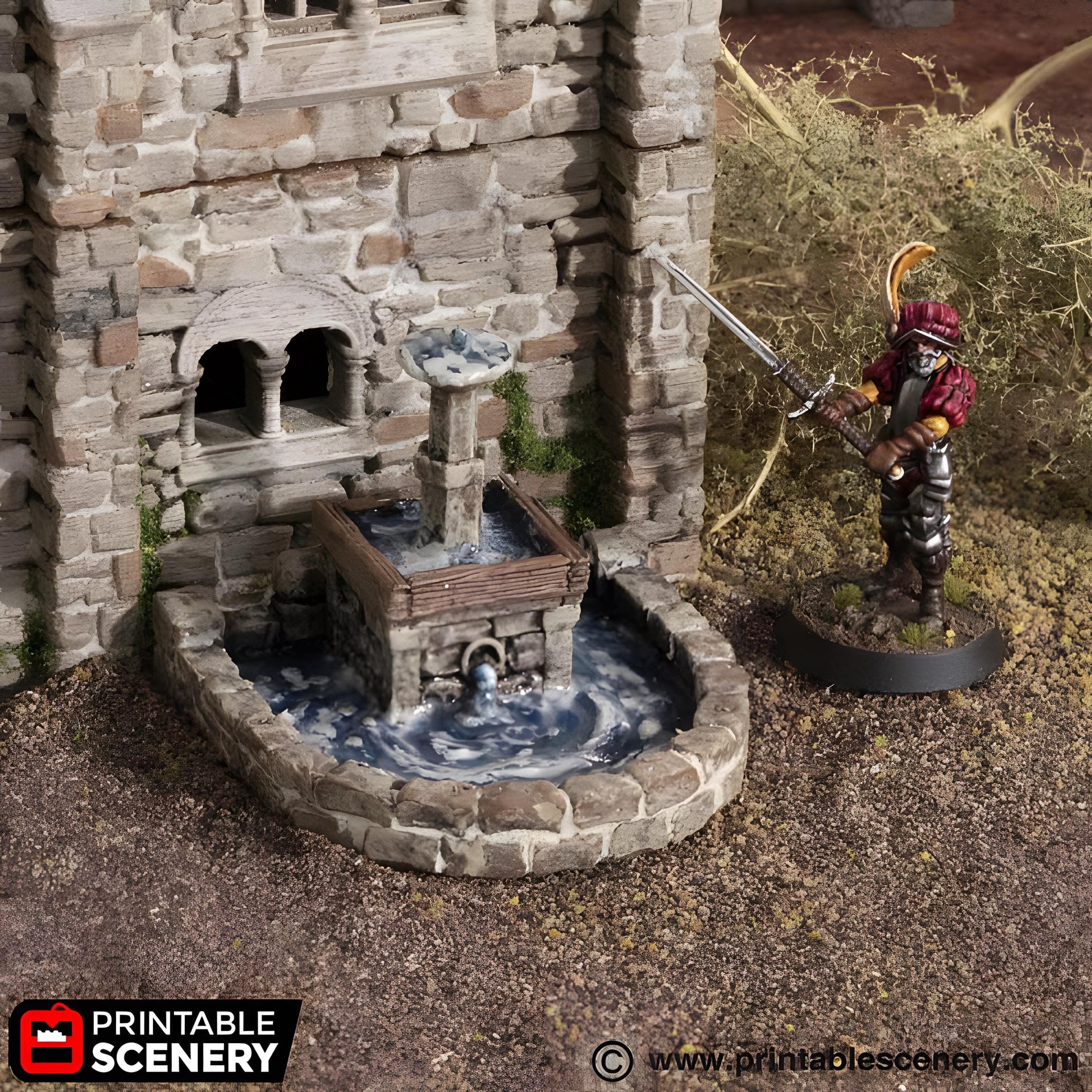 Town Fountain. King and Country, 15mm, 28mm, 32mm - Printable Scenery | 28mm and 32mm | Wargaming | DnD | Tabletop Roleplaying