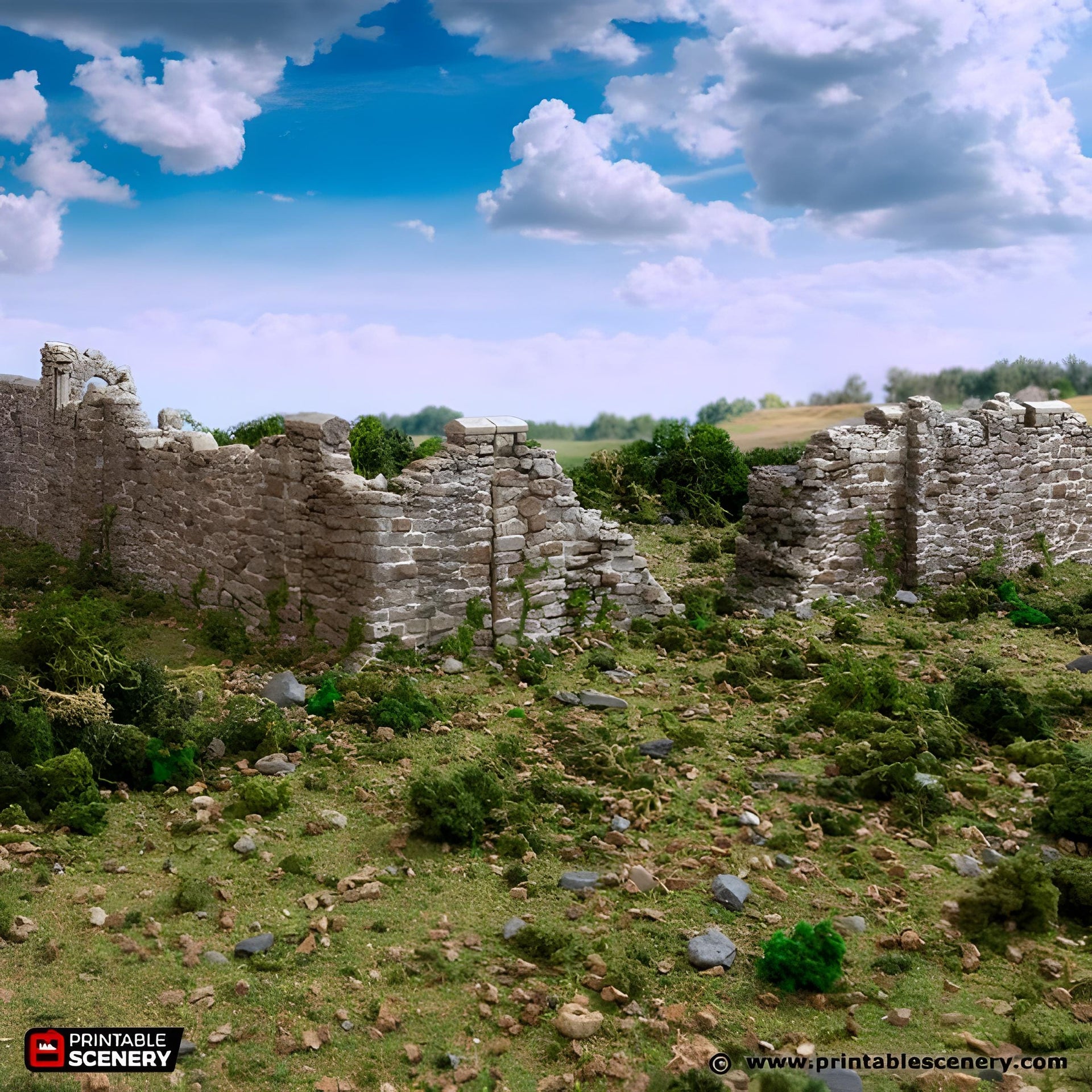 Ruined Norman Fort Walls. King and Country, 15mm, 28mm, 32mm - Printable Scenery | 28mm and 32mm | Wargaming | DnD | Tabletop Roleplaying