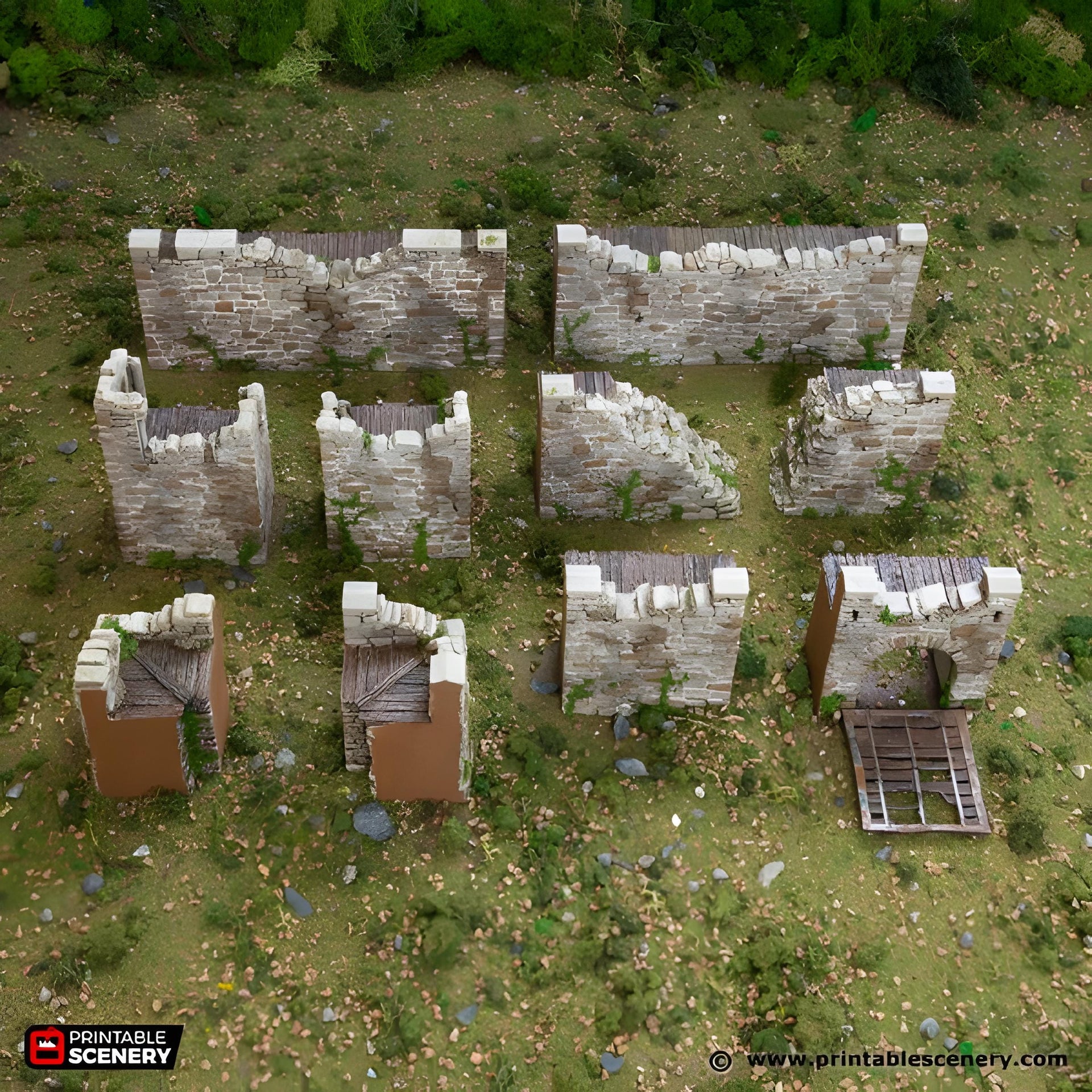 Ruined Norman Fort Walls. King and Country, 15mm, 28mm, 32mm - Printable Scenery | 28mm and 32mm | Wargaming | DnD | Tabletop Roleplaying