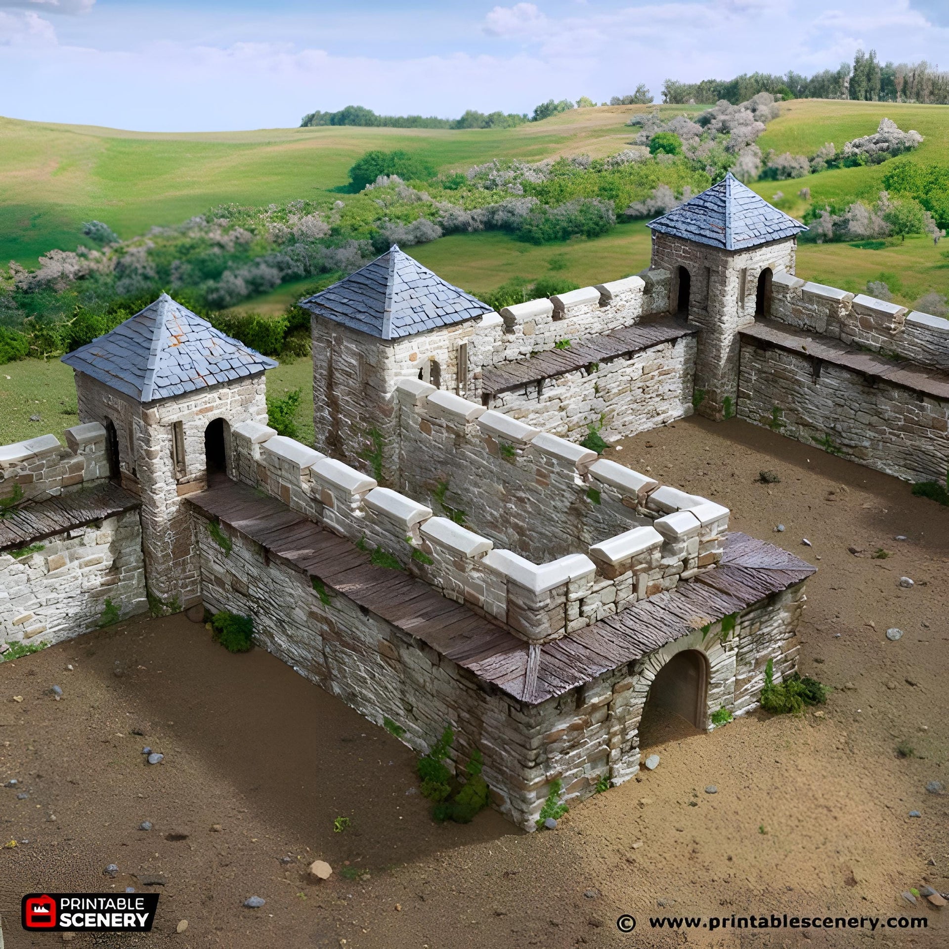 Norman Fort Walls Corner Tower. King and Country, 15mm, 28mm, 32mm - Printable Scenery