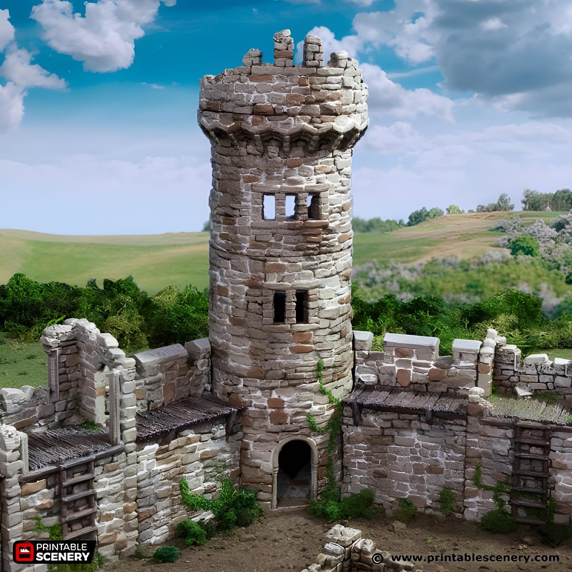 Ruined Kings Round Tower. King and Country, 15mm, 28mm, 32mm - Printable Scenery | 28mm and 32mm | Wargaming | DnD | Tabletop Roleplaying