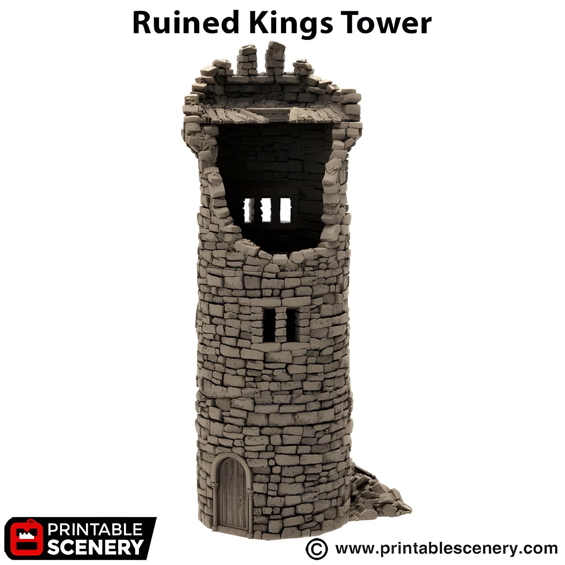 Ruined Kings Round Tower. King and Country, 15mm, 28mm, 32mm - Printable Scenery | 28mm and 32mm | Wargaming | DnD | Tabletop Roleplaying