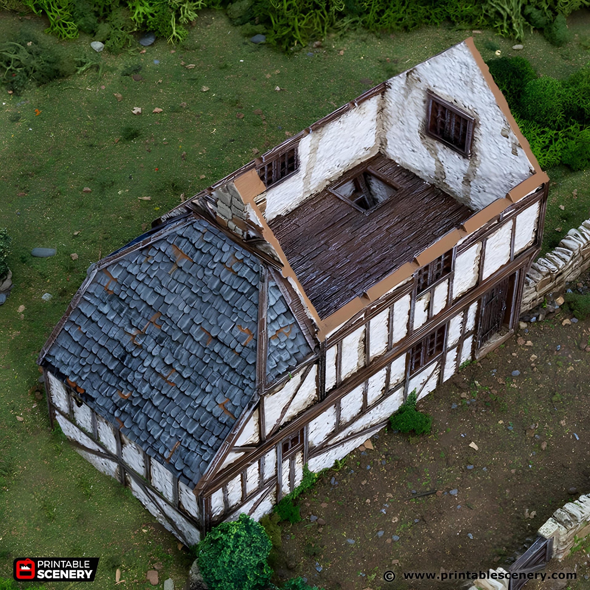 Wattle and Daub Hollyhock Cottage. King and Country, 15mm, 28mm, 32mm - Printable Scenery