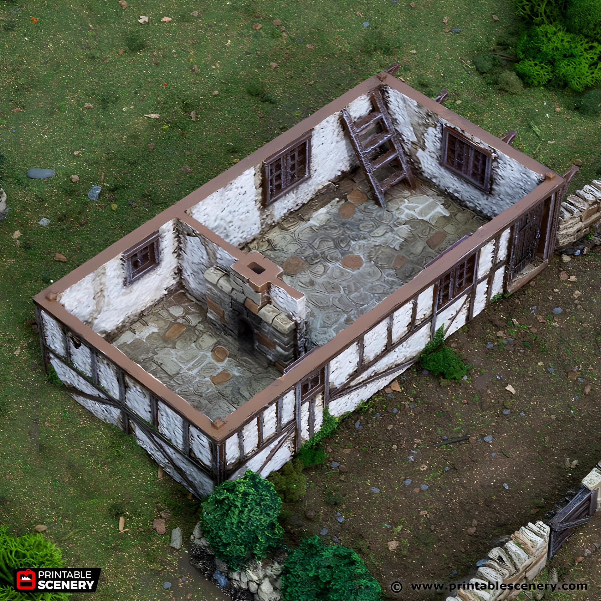 Wattle and Daub Hollyhock Cottage. King and Country, 15mm, 28mm, 32mm - Printable Scenery