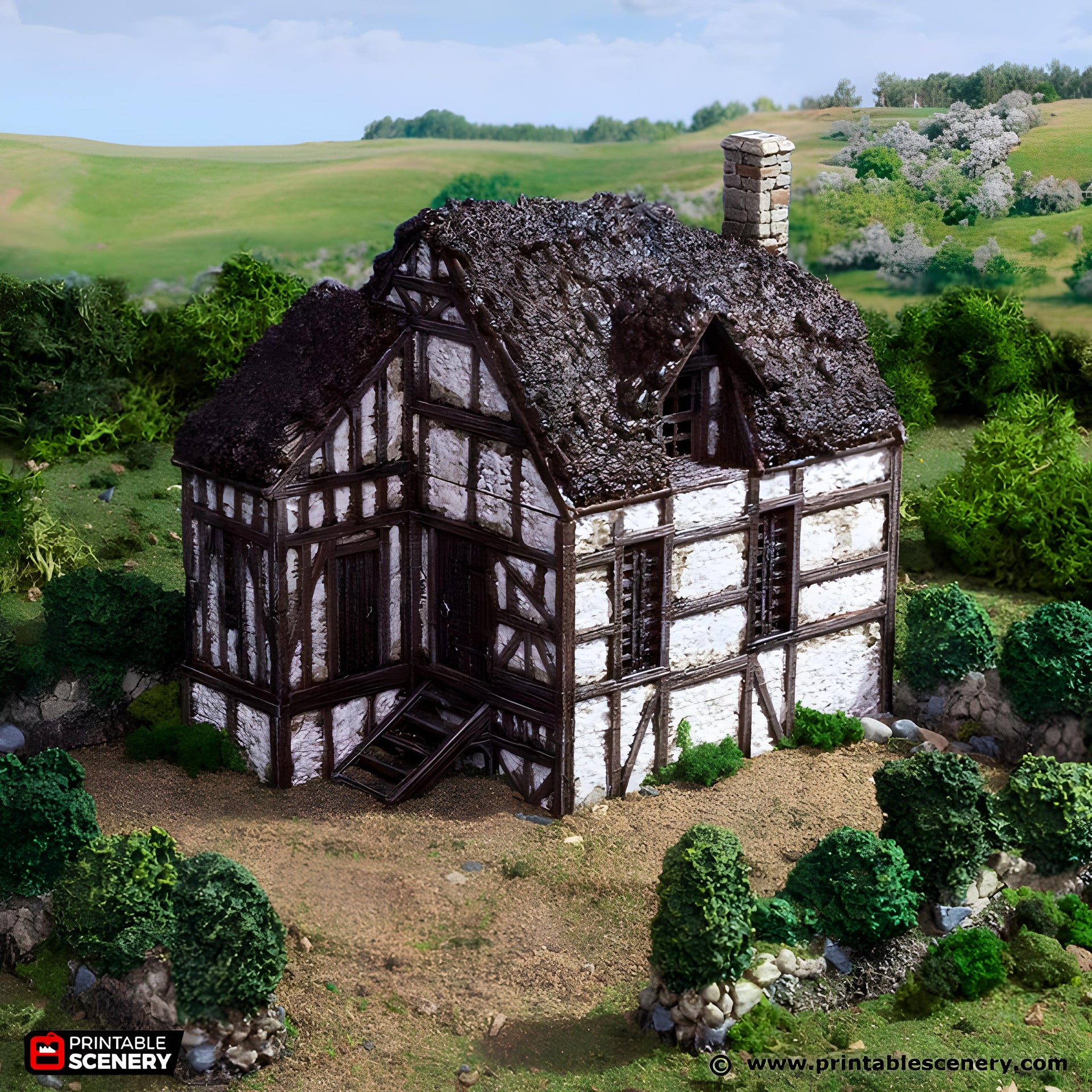 Wattle and Daub Barlyway Cottage. King and Country, 15mm, 28mm, 32mm - Printable Scenery