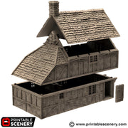 Wattle and Daub Hollyhock Cottage. King and Country, 15mm, 28mm, 32mm - Printable Scenery