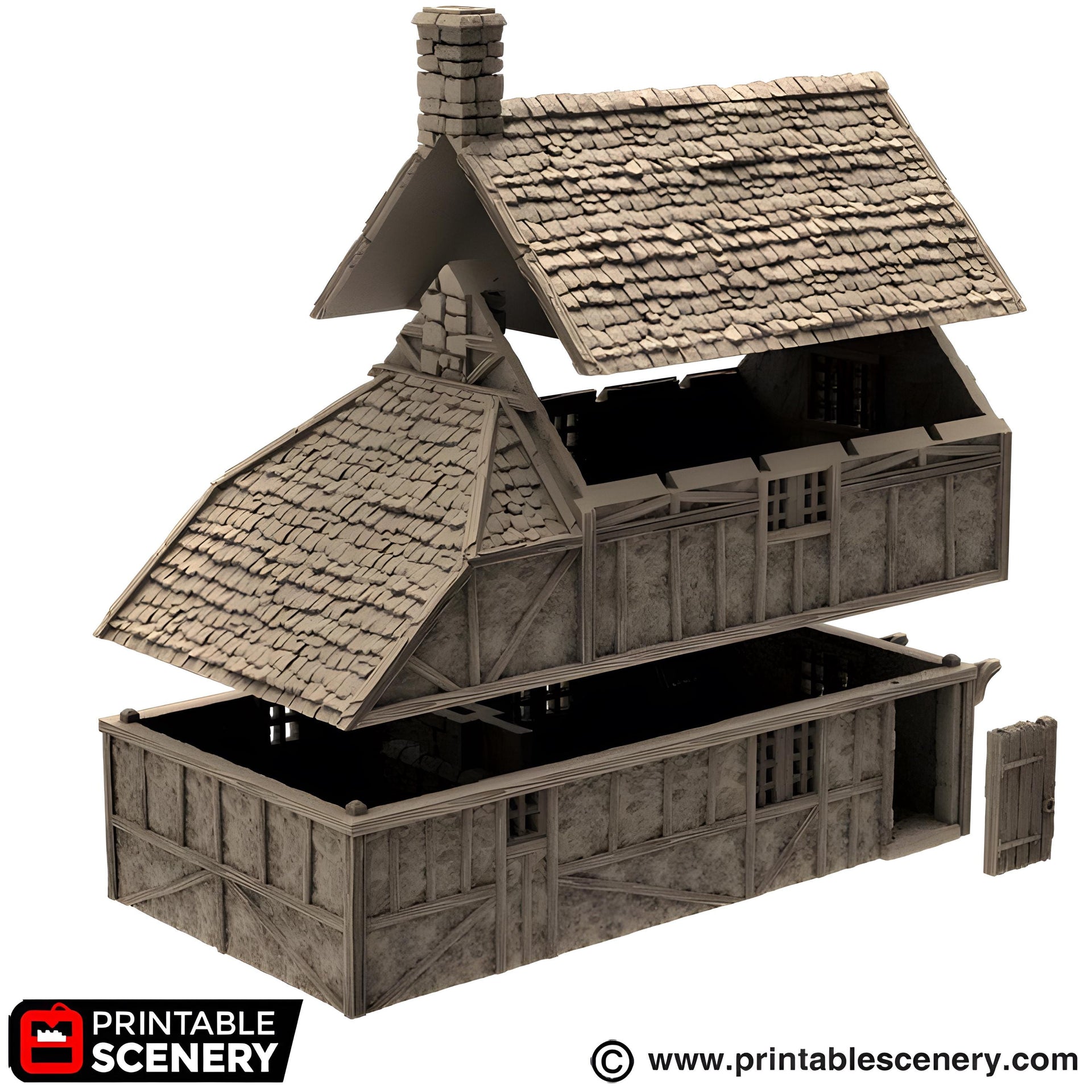 Wattle and Daub Hollyhock Cottage. King and Country, 15mm, 28mm, 32mm - Printable Scenery