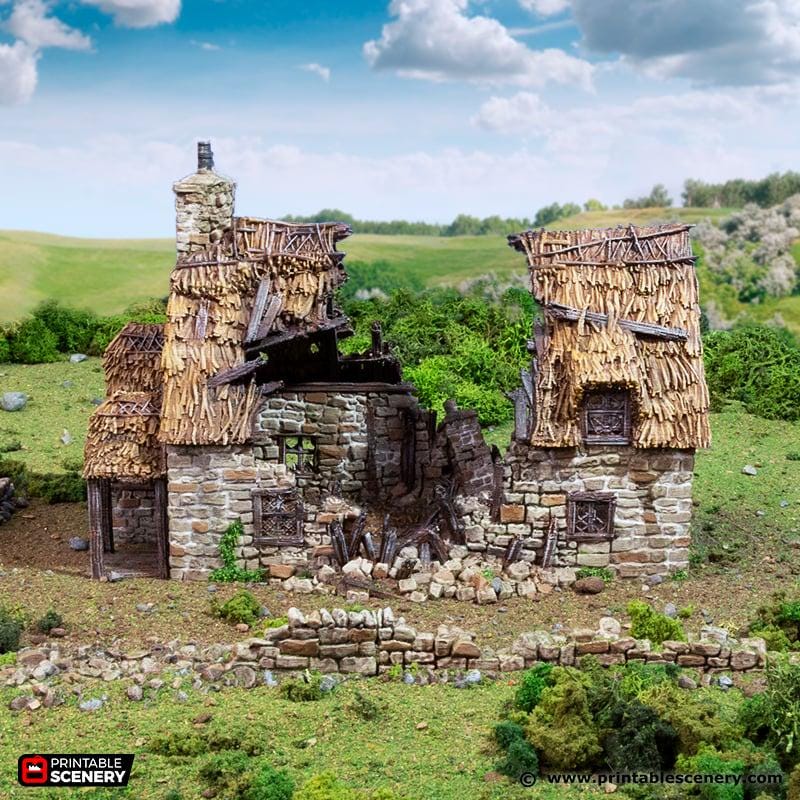 Ruined Country Manor. King and Country, 15mm, 28mm, 32mm - Printable Scenery | 28mm and 32mm | Wargaming | DnD | Tabletop Roleplaying