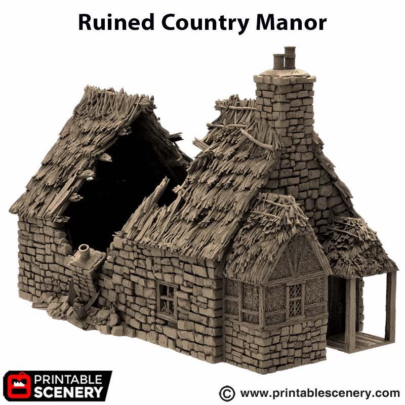 Ruined Country Manor. King and Country, 15mm, 28mm, 32mm - Printable Scenery | 28mm and 32mm | Wargaming | DnD | Tabletop Roleplaying