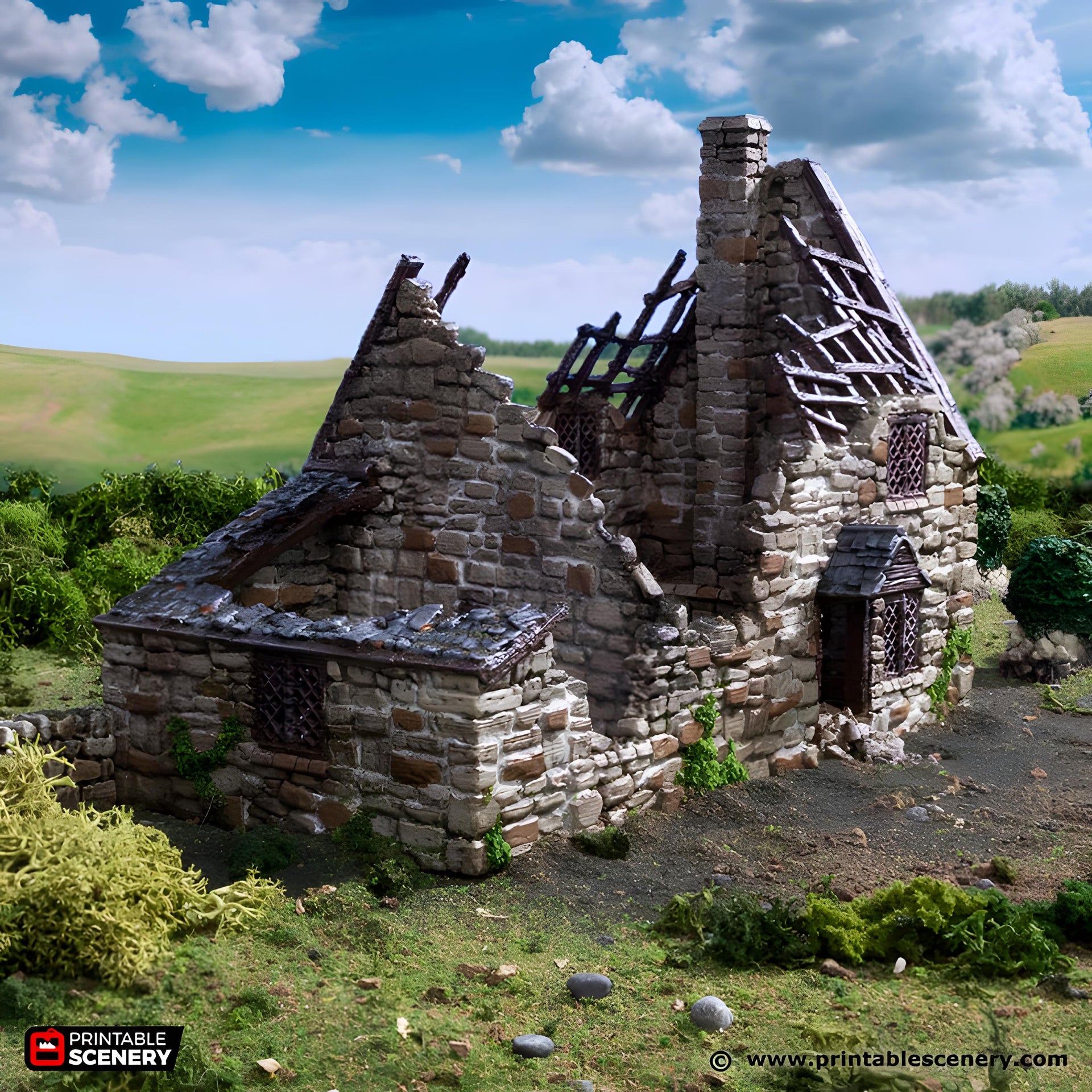 Ruined Crow Cottage. King and Country, 15mm, 28mm, 32mm - Printable Scenery | 28mm and 32mm | Wargaming | DnD | Tabletop Roleplaying