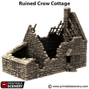 Ruined Crow Cottage. King and Country, 15mm, 28mm, 32mm - Printable Scenery | 28mm and 32mm | Wargaming | DnD | Tabletop Roleplaying