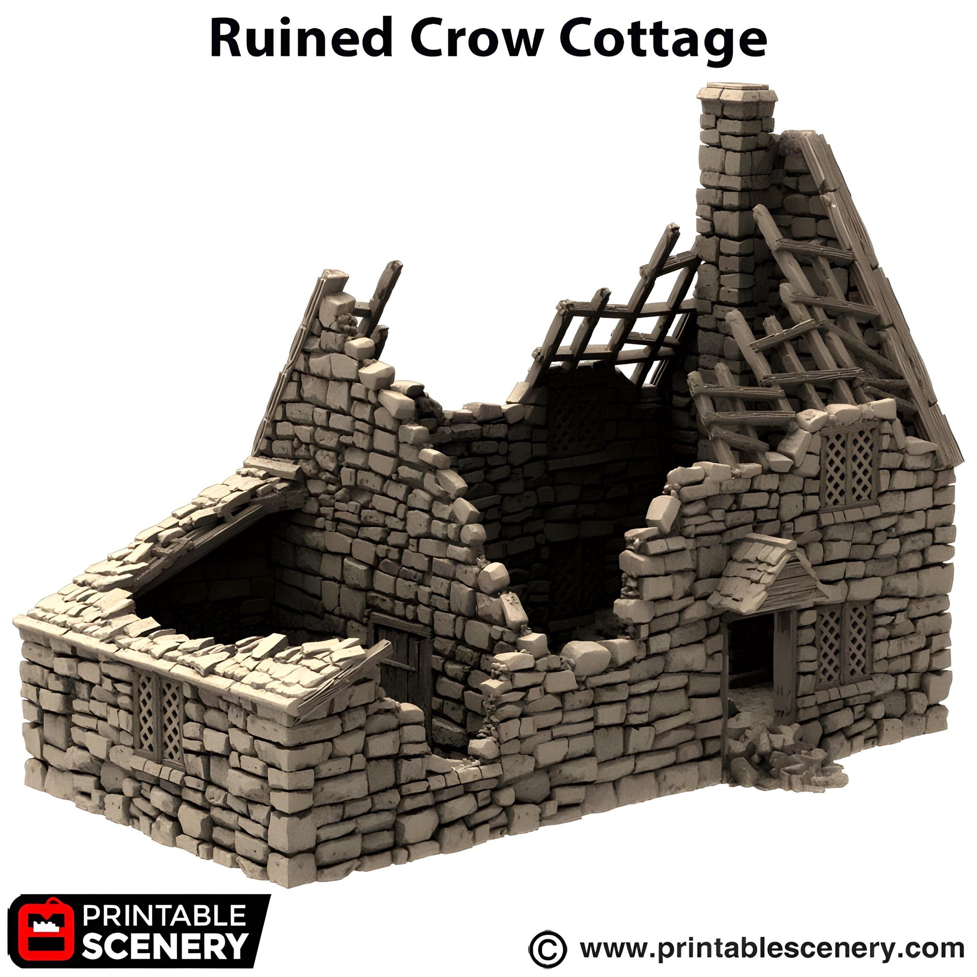 Ruined Crow Cottage. King and Country, 15mm, 28mm, 32mm - Printable Scenery | 28mm and 32mm | Wargaming | DnD | Tabletop Roleplaying