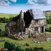 Ruined Hollyhock Cottage. King and Country, 15mm, 28mm, 32mm - Printable Scenery | 28mm and 32mm | Wargaming | DnD | Tabletop Roleplaying