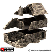 Ruined Hollyhock Cottage. King and Country, 15mm, 28mm, 32mm - Printable Scenery | 28mm and 32mm | Wargaming | DnD | Tabletop Roleplaying