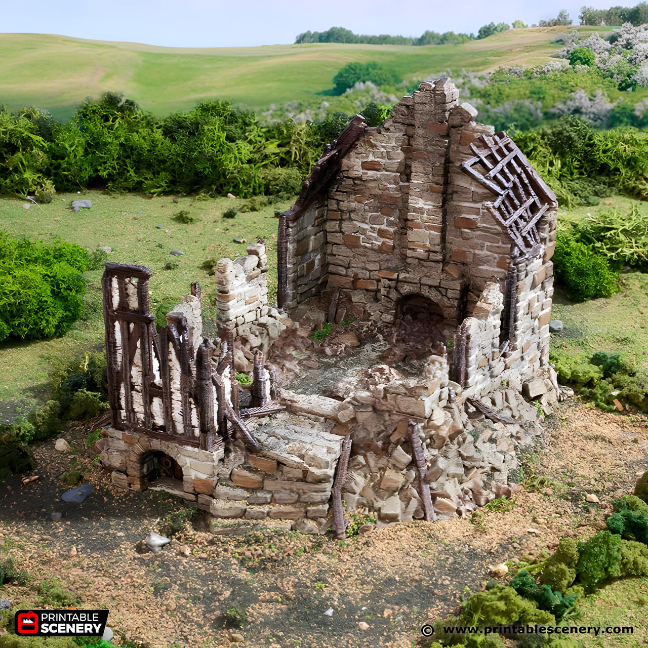 Ruined Barlyway Cottage. King and Country, 15mm, 28mm, 32mm - Printable Scenery | 28mm and 32mm | Wargaming | DnD | Tabletop Roleplaying