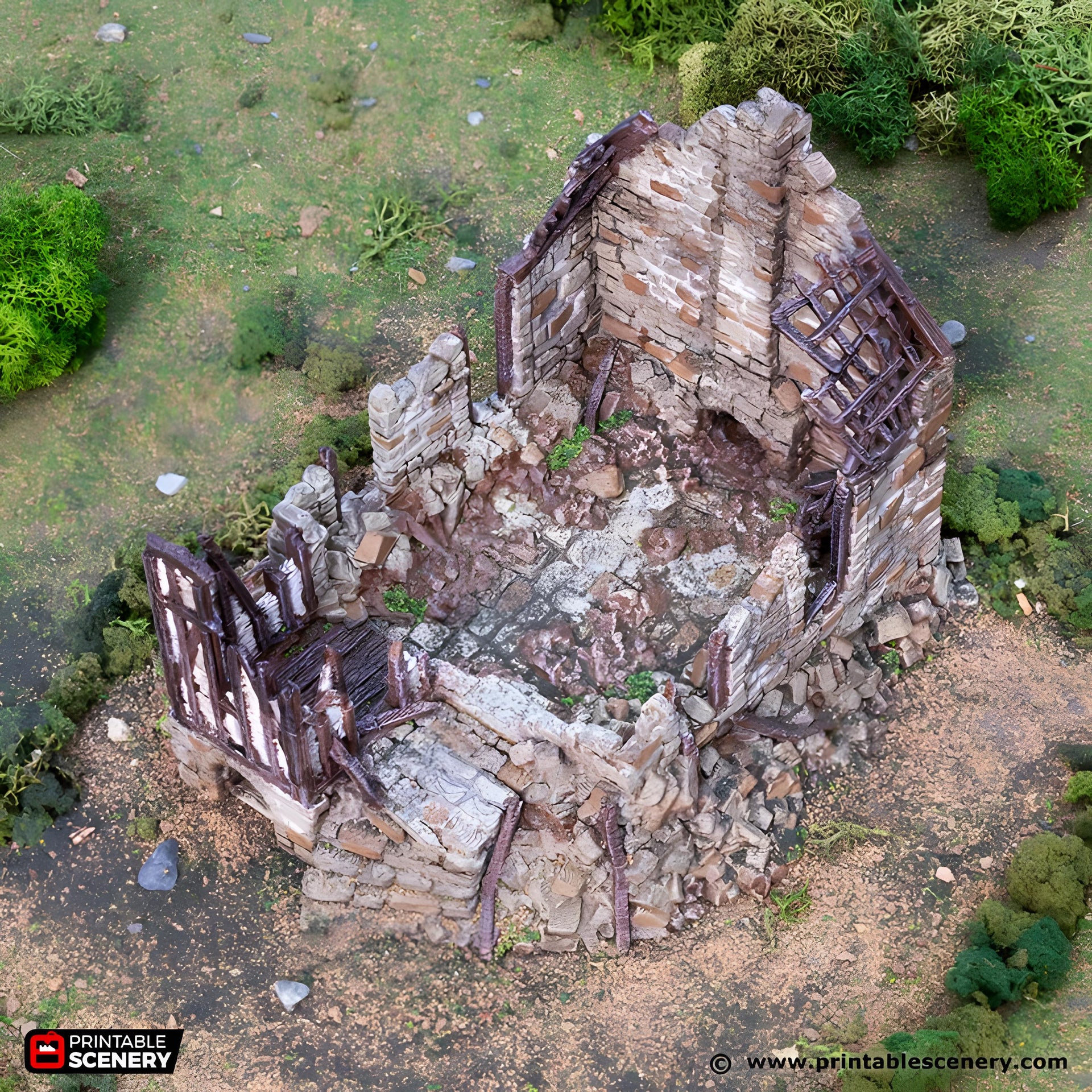 Ruined Barlyway Cottage. King and Country, 15mm, 28mm, 32mm - Printable Scenery | 28mm and 32mm | Wargaming | DnD | Tabletop Roleplaying