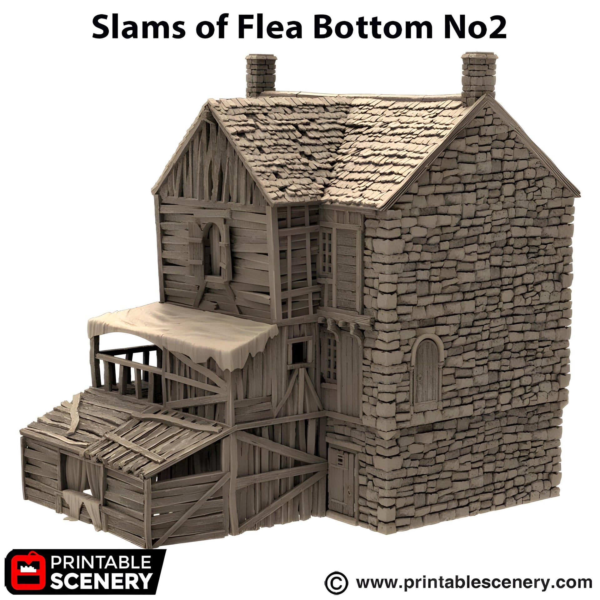 Slums of Flea Bottom 2. King and Country, 15mm, 28mm, 32mm - Printable Scenery | 28mm and 32mm | Wargaming | DnD | Tabletop Roleplaying