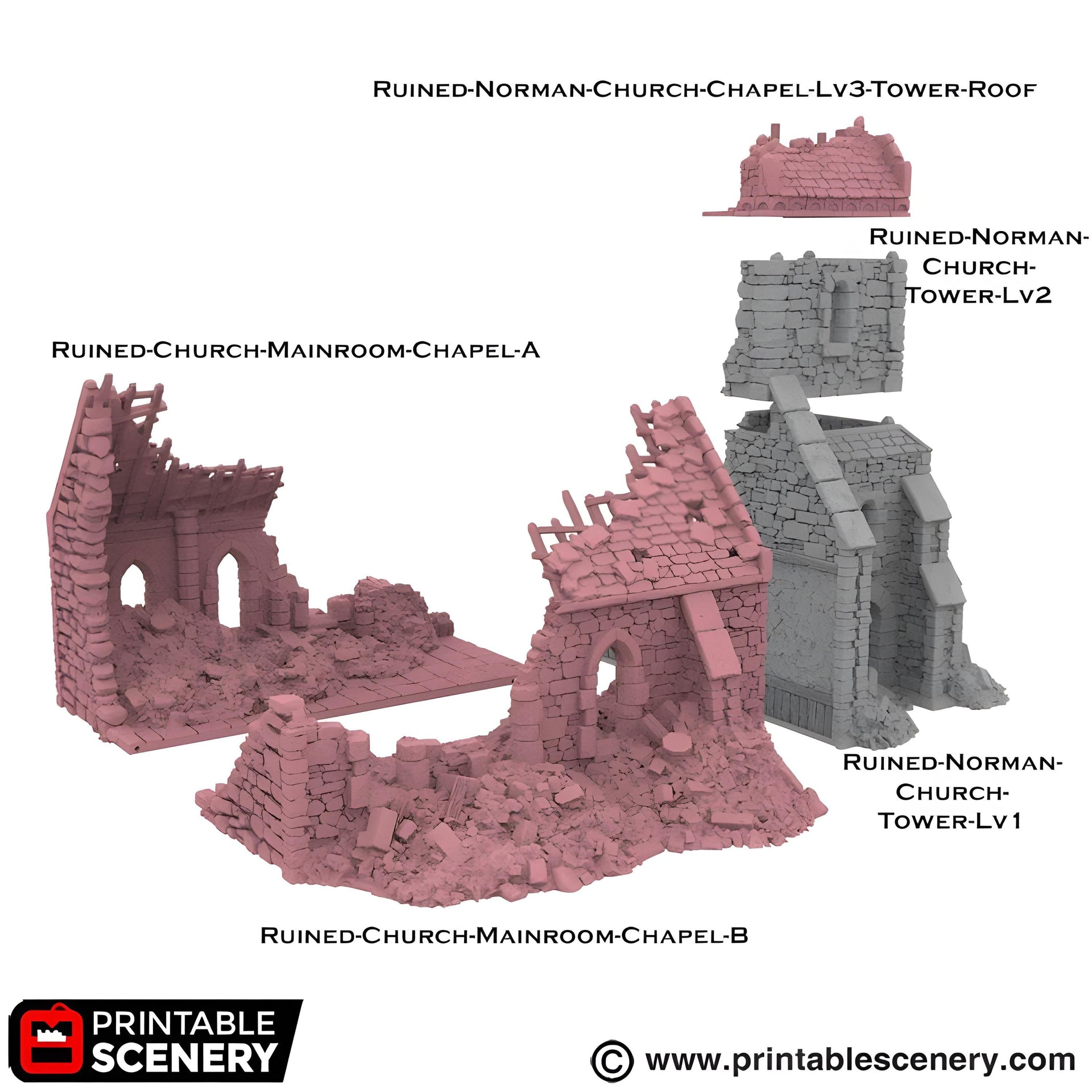 Ruined Norman Church. King and Country, 15mm, 28mm, 32mm - Printable Scenery | 28mm and 32mm | Wargaming | DnD | Tabletop Roleplaying