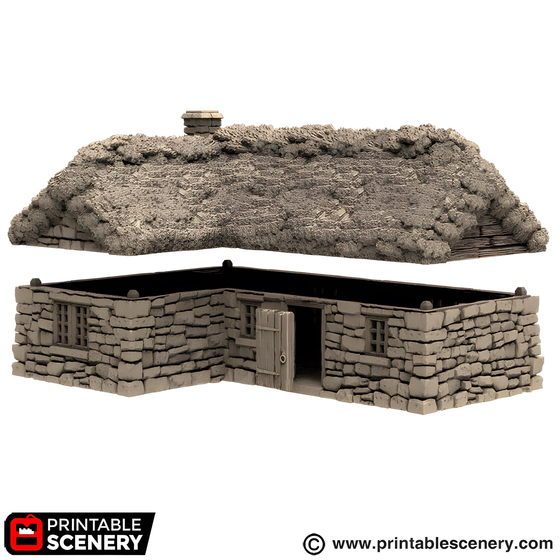 Highland Stone Barn. King and Country, 15mm, 28mm, 32mm - Printable Scenery | 28mm and 32mm | Wargaming | DnD | Tabletop Roleplaying