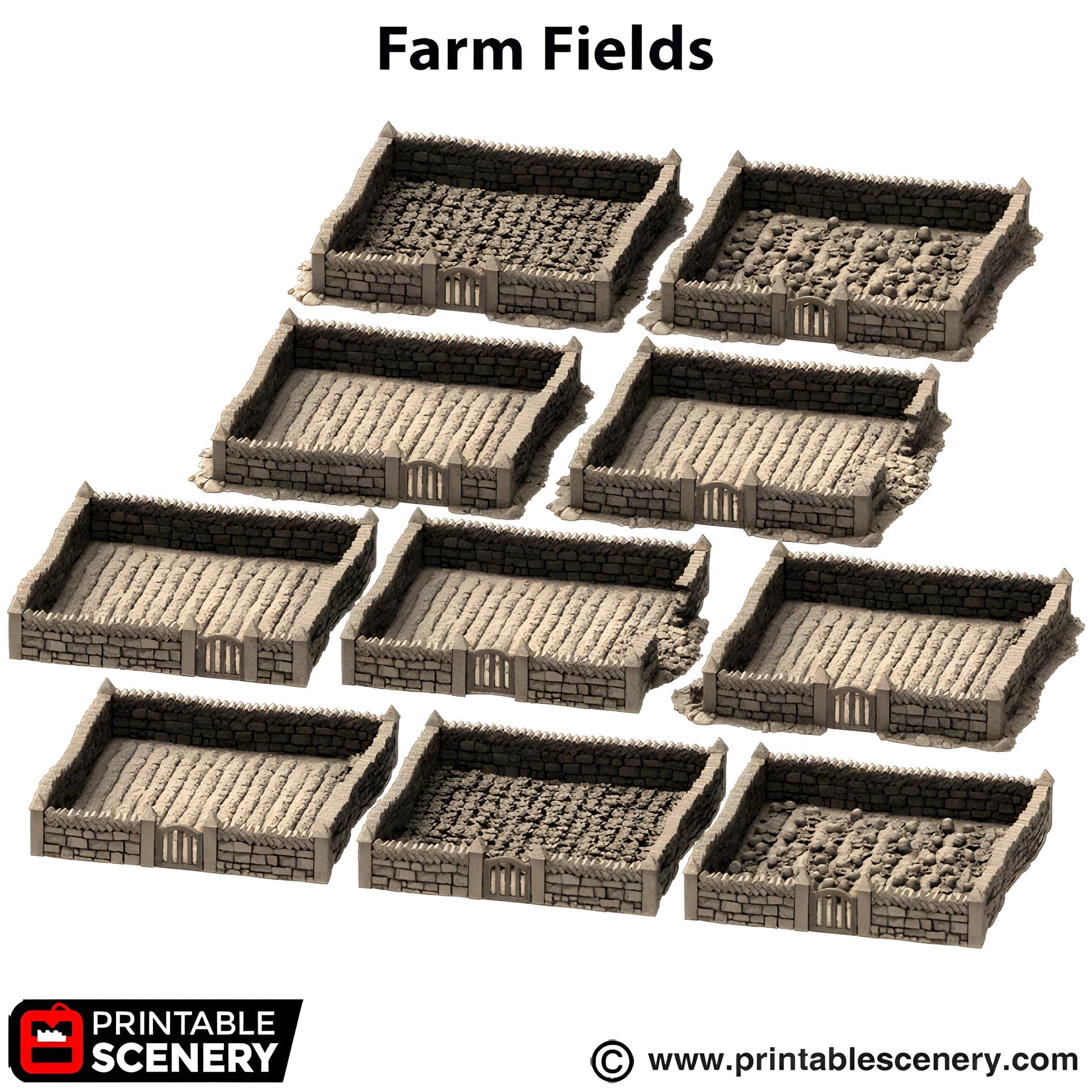 Farm Fields. King and Country, 15mm, 28mm, 32mm - Printable Scenery | 28mm and 32mm | Wargaming | DnD | Tabletop Roleplaying
