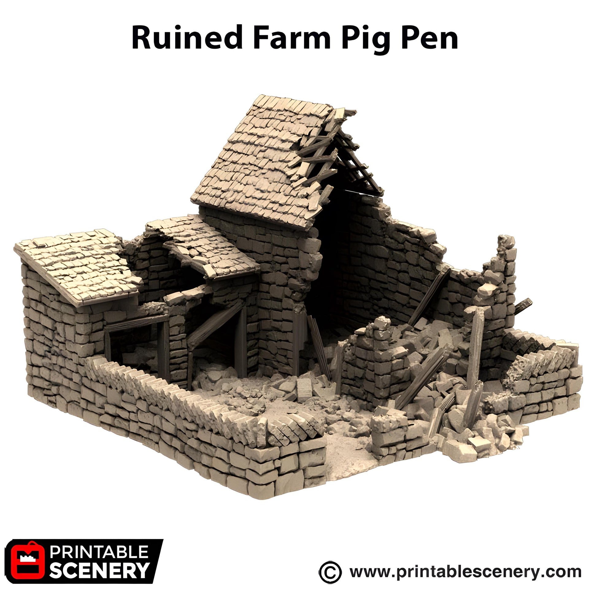 Ruined Farm Pig Pen. King and Country, 15mm, 28mm, 32mm - Printable Scenery | 28mm and 32mm | Wargaming | DnD | Tabletop Roleplaying