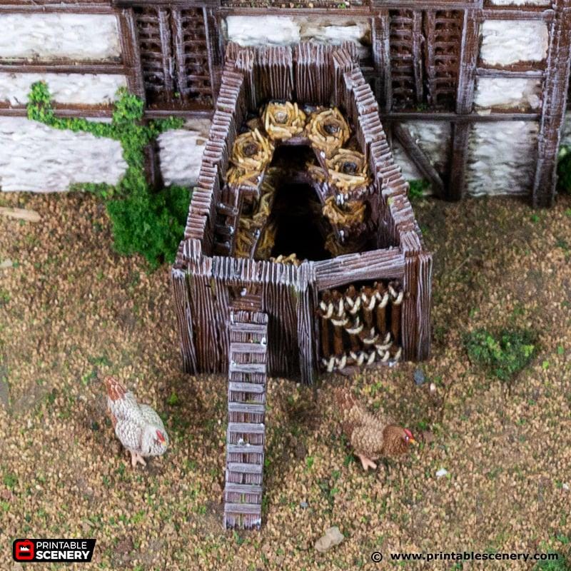 Farm Chicken Hut. King and Country, 15mm, 28mm, 32mm - Printable Scenery | 28mm and 32mm | Wargaming | DnD | Tabletop Roleplaying