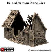 Ruined Norman Stone Barn. King and Country, 15mm, 28mm, 32mm - Printable Scenery | 28mm and 32mm | Wargaming | DnD | Tabletop Roleplaying
