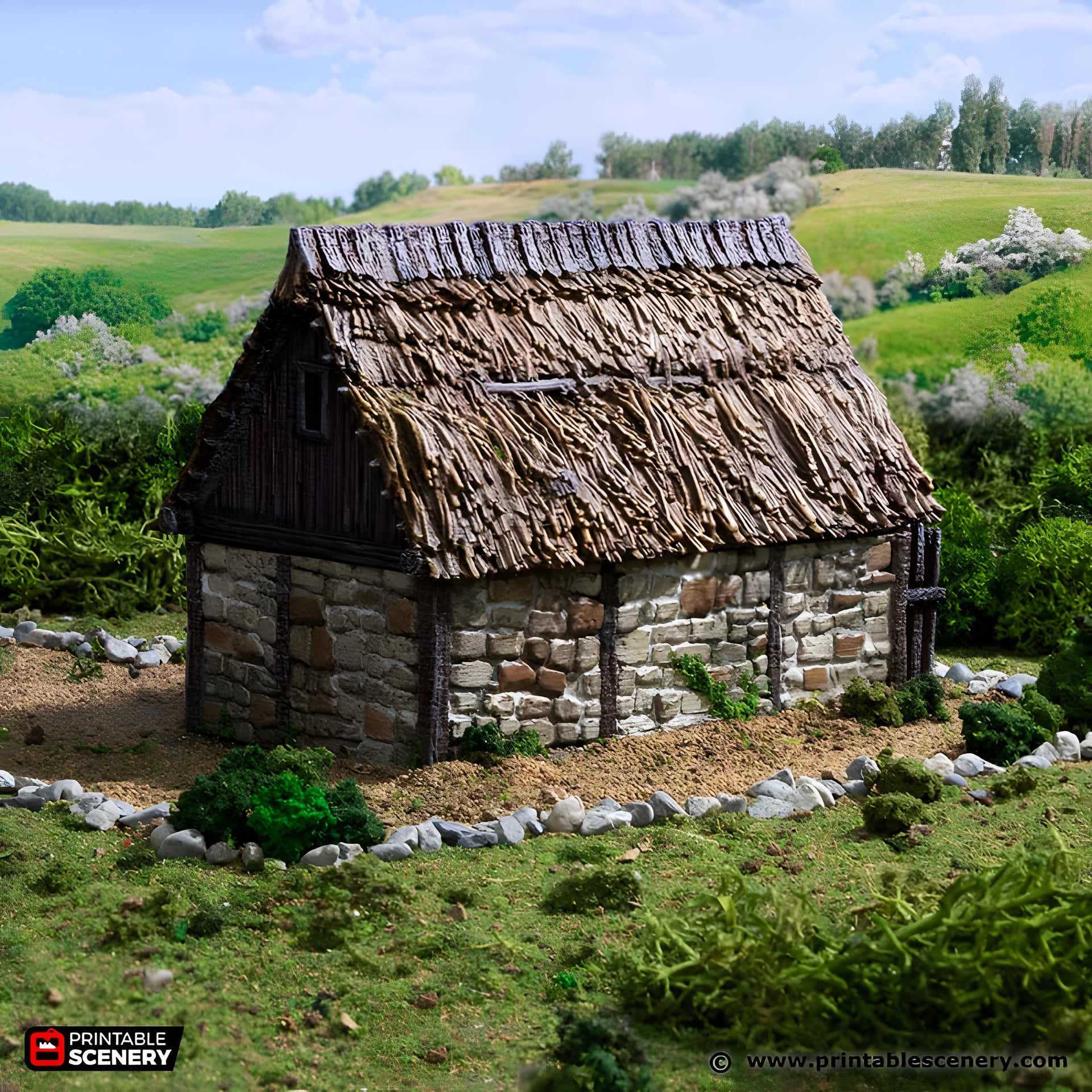 Norman Stone Barn. King and Country, 15mm, 28mm, 32mm - Printable Scenery | 28mm and 32mm | Wargaming | DnD | Tabletop Roleplaying