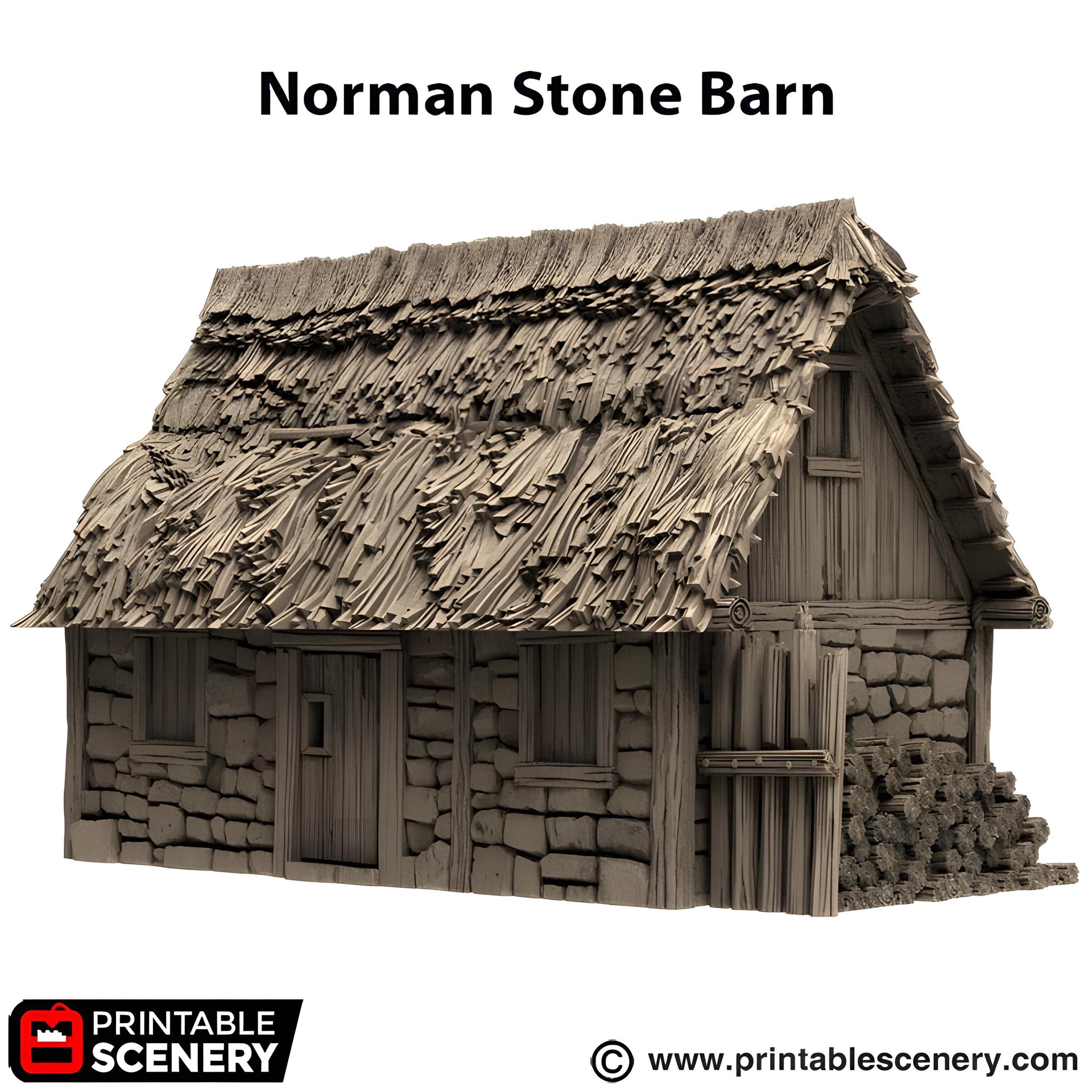 Norman Stone Barn. King and Country, 15mm, 28mm, 32mm - Printable Scenery | 28mm and 32mm | Wargaming | DnD | Tabletop Roleplaying