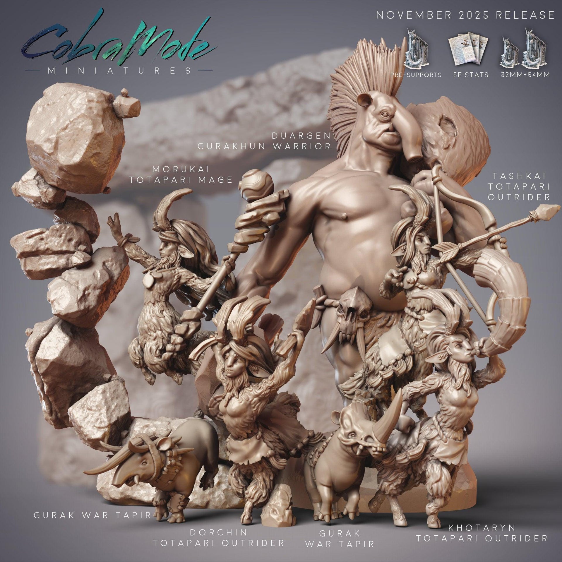 Totapari Mage Morukai, Goatfolk Geomancer - CobraMode | 28mm and 32mm | Wargaming | DnD | Tabletop Roleplaying