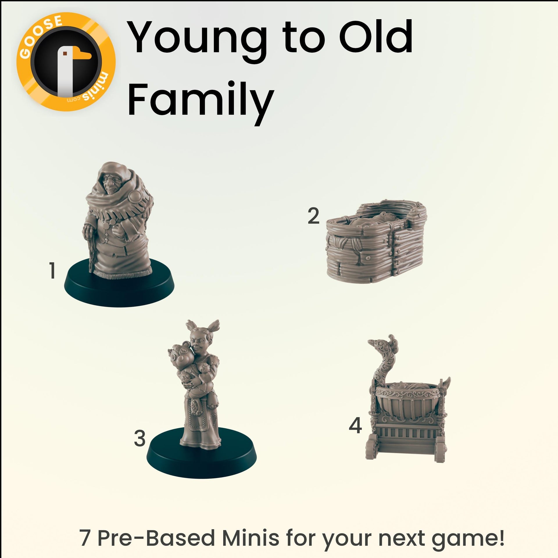Young to Old Family - Ec3d | Villagers | Everyday Follk | 28mm and 32mm | Wargaming | DnD | Tabletop Roleplaying