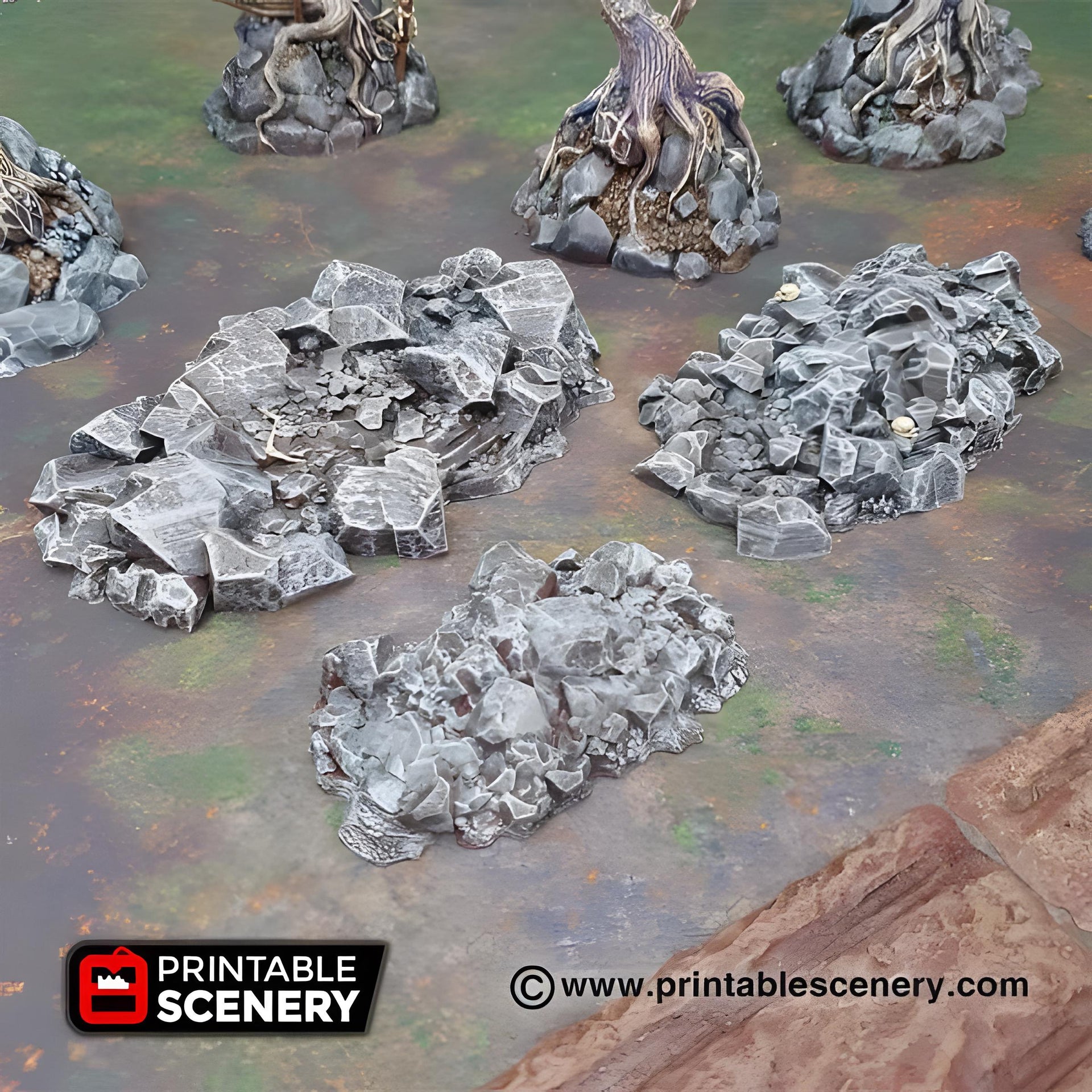 Jagged Rocks Scatter Terrain. Shadowfey Wilds, 15mm, 28mm, 32mm - Printable Scenery | 28mm and 32mm | Wargaming | DnD | Tabletop Roleplaying