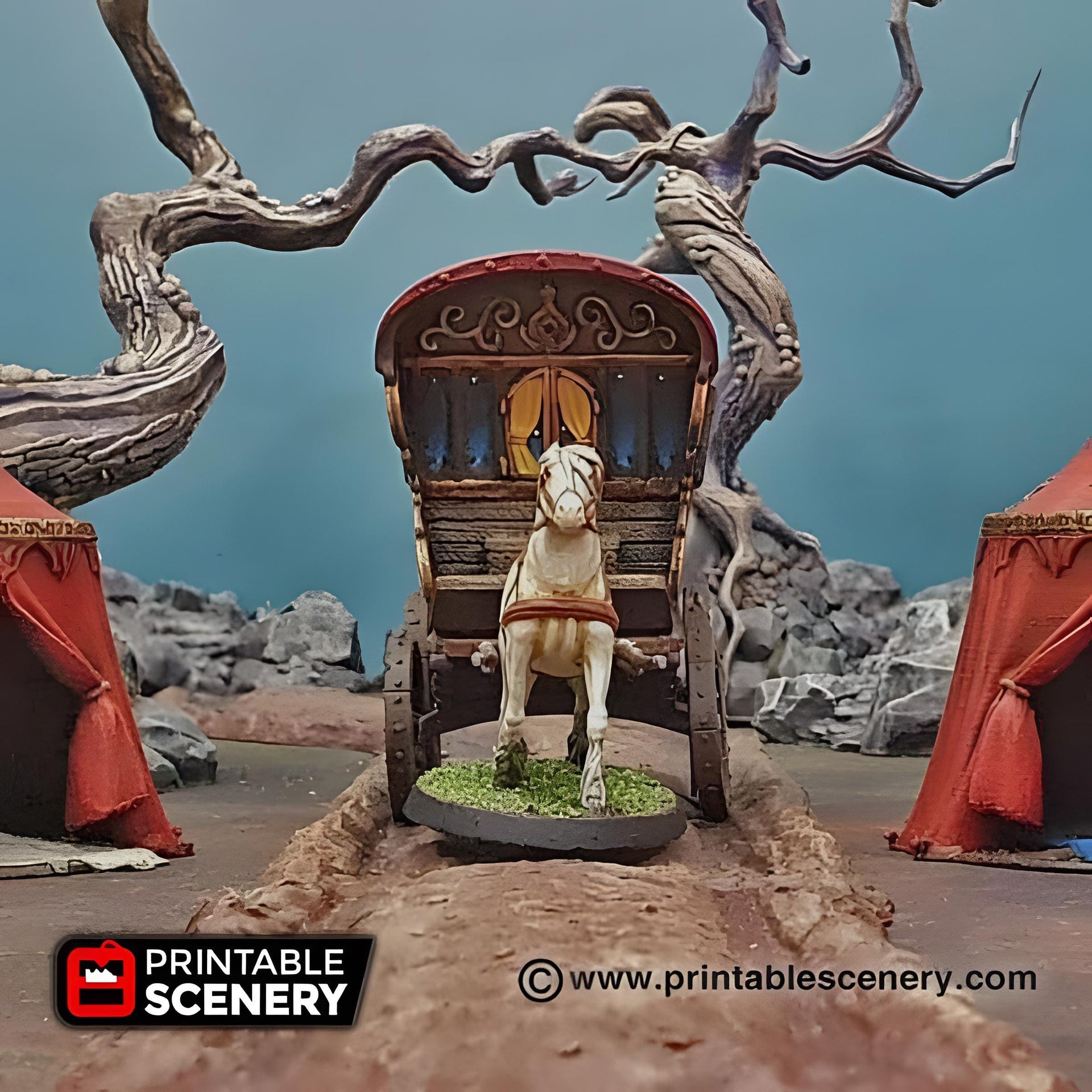 Travellers Camp. Shadowfey Wilds, 15mm, 28mm, 32mm - Printable Scenery | 28mm and 32mm | Wargaming | DnD | Tabletop Roleplaying