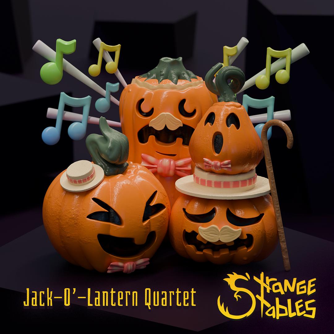 Jack-O-Lantern Quartet. Barbershop Pumpkins - Strange Stables | 28mm and 32mm | Wargaming | DnD | Tabletop Roleplaying