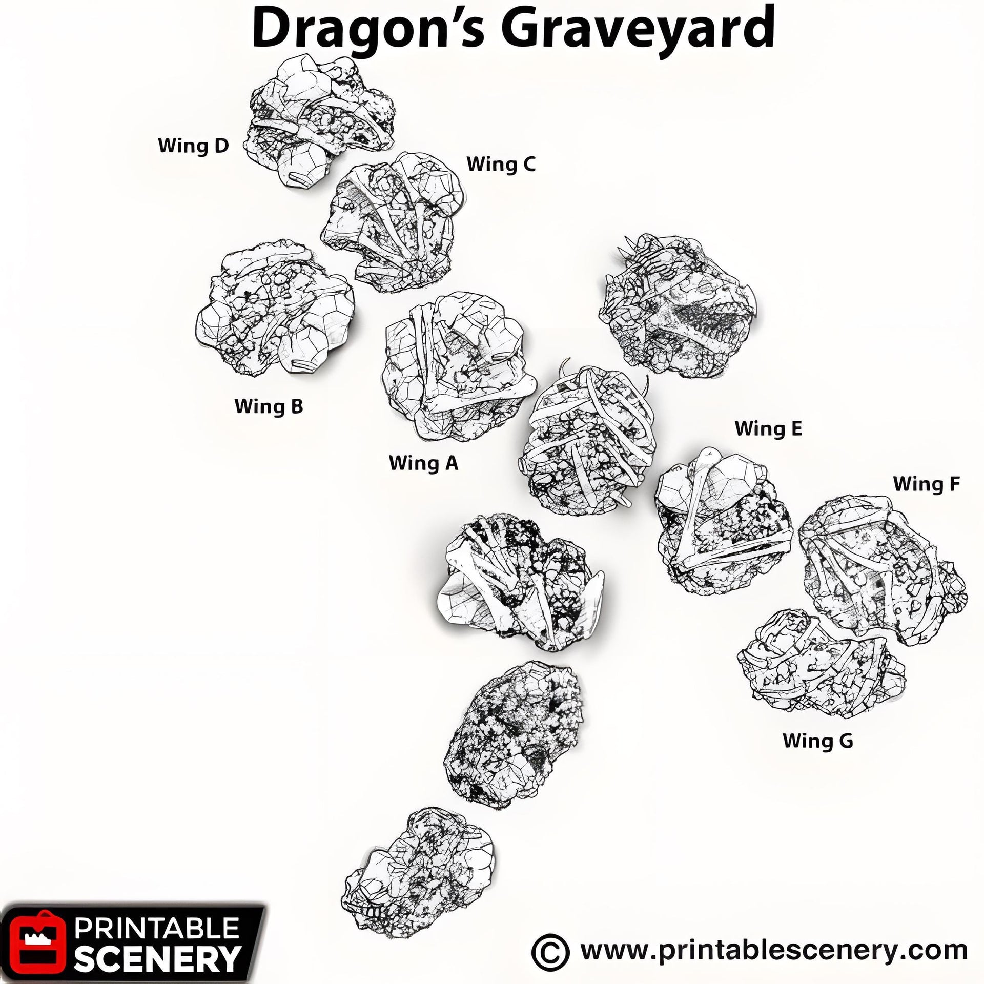 Dragons graveyard. Shadowfey Wilds, 15mm, 28mm, 32mm - Printable Scenery | 28mm and 32mm | Wargaming | DnD | Tabletop Roleplaying