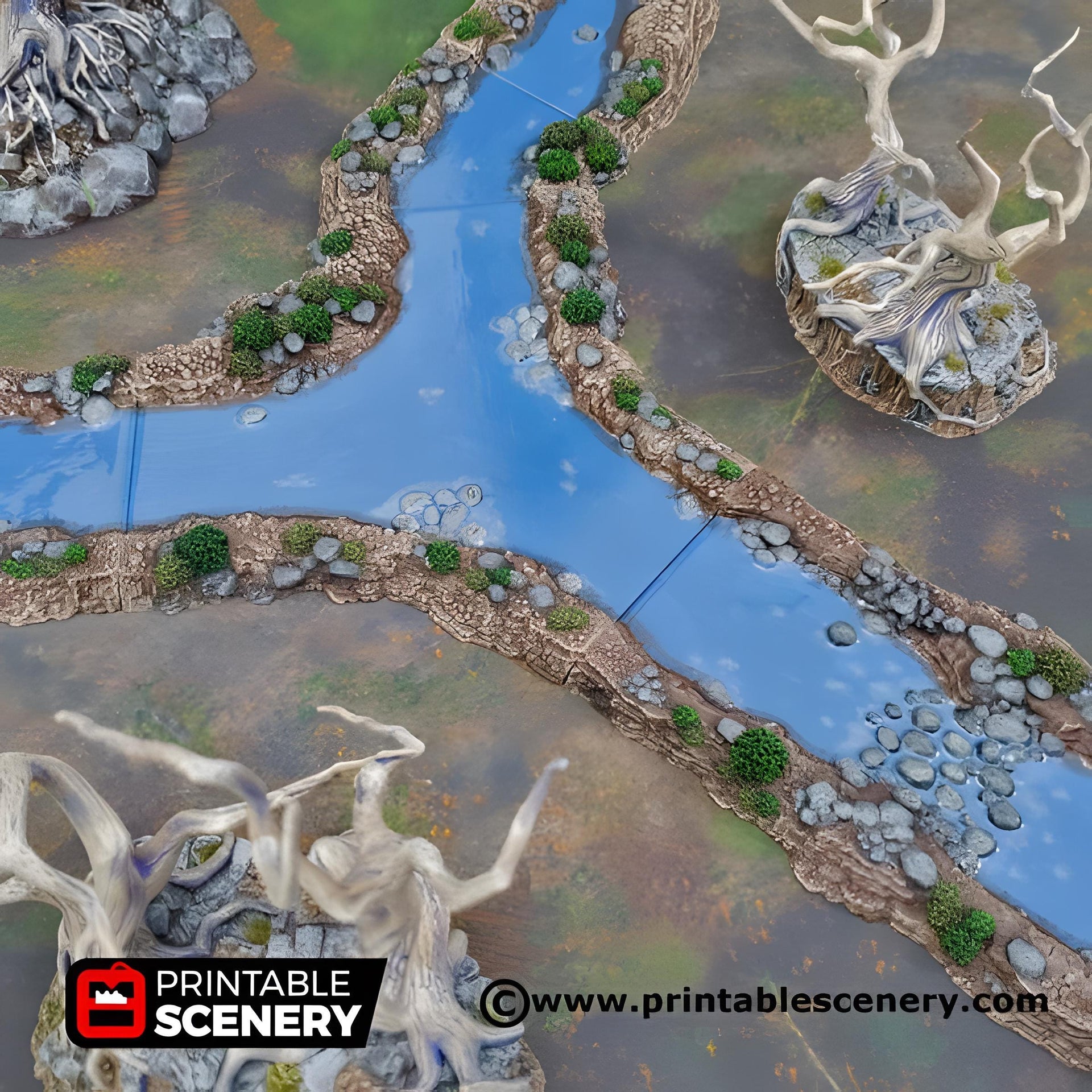 Wild River. Shadowfey Wilds, 15mm, 28mm, 32mm - Printable Scenery | 28mm and 32mm | Wargaming | DnD | Tabletop Roleplaying