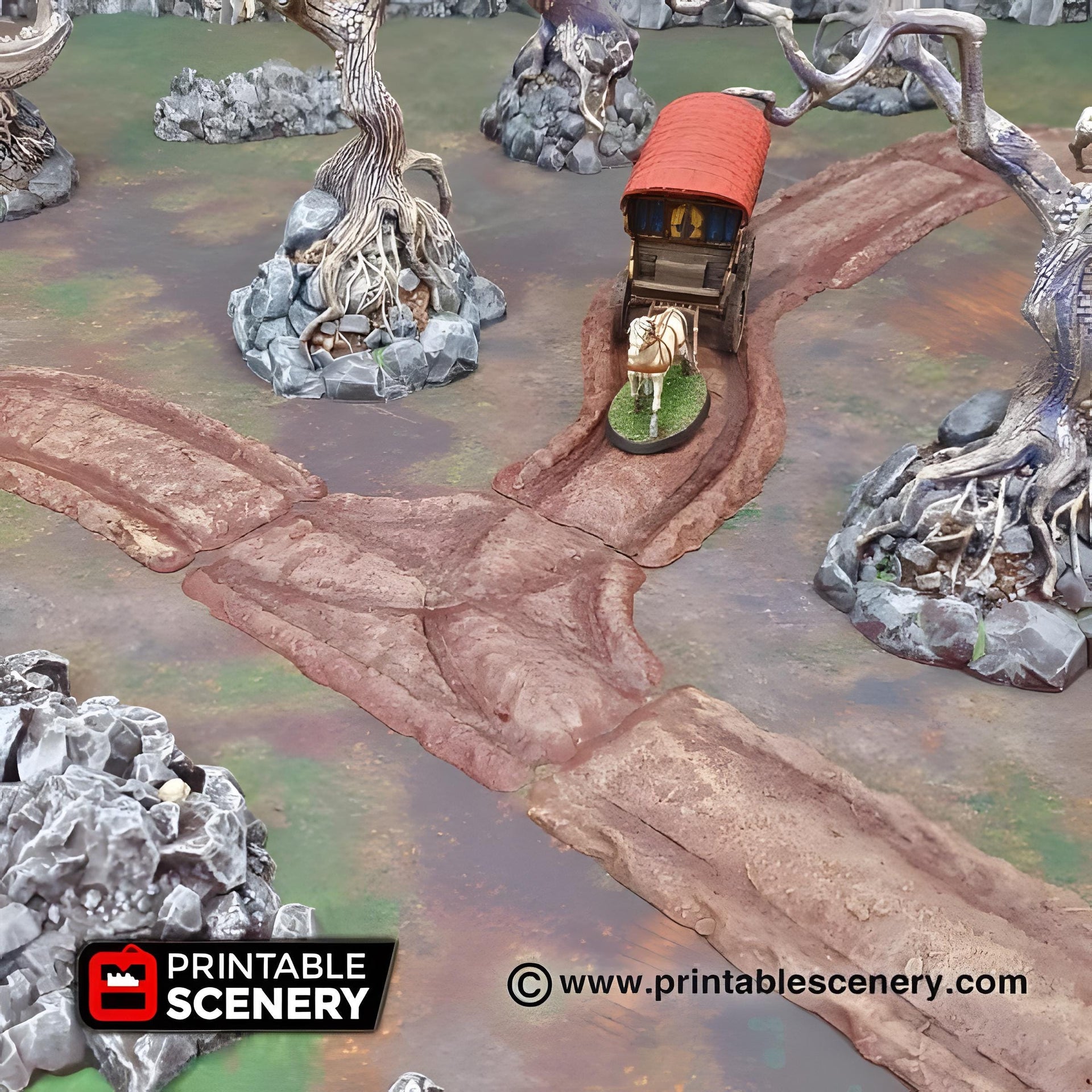 Forest Cart Tracks. Shadowfey Wilds, 15mm, 28mm, 32mm - Printable Scenery | 28mm and 32mm | Wargaming | DnD | Tabletop Roleplaying