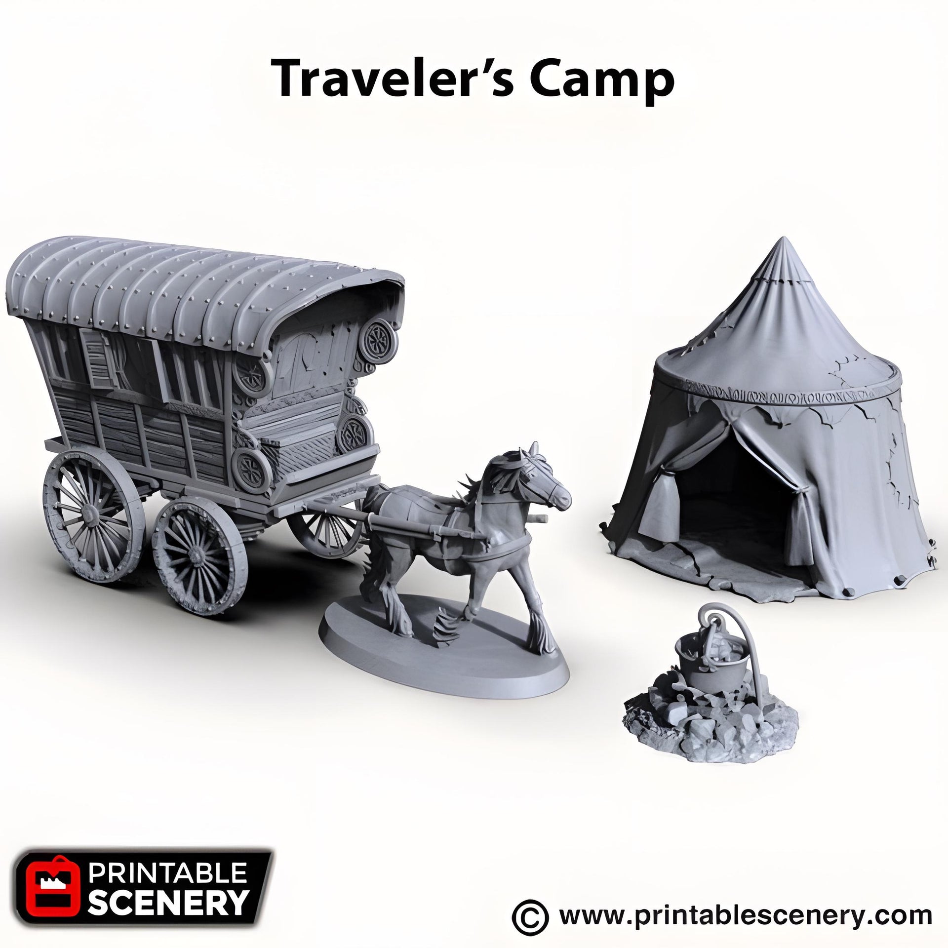 Travellers Camp. Shadowfey Wilds, 15mm, 28mm, 32mm - Printable Scenery | 28mm and 32mm | Wargaming | DnD | Tabletop Roleplaying