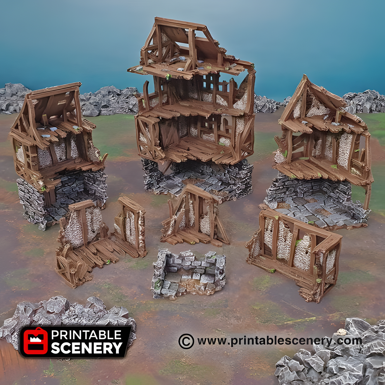 Ruined Quarters, 15mm, 28mm, 32mm - Printable Scenery