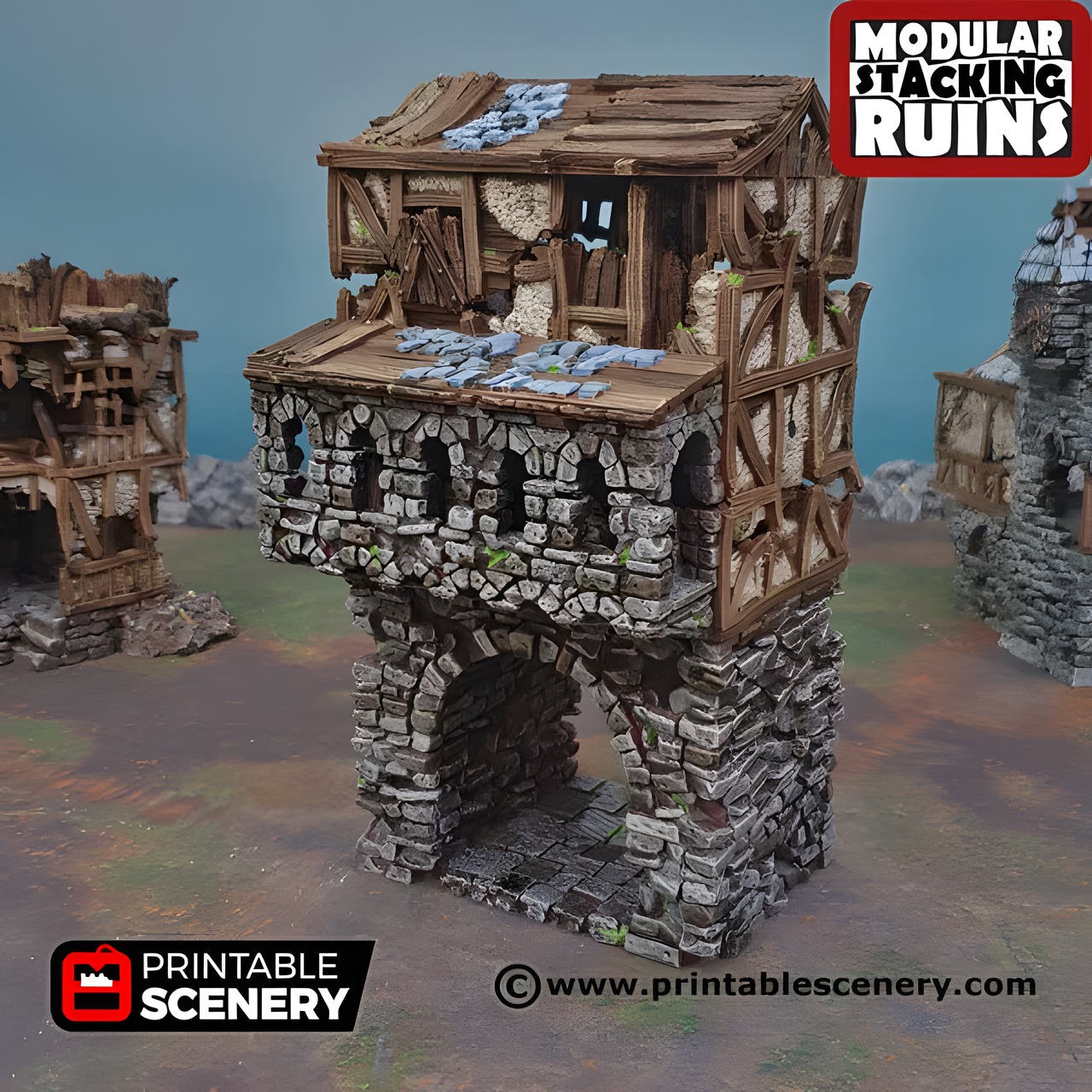 Ruined Entrance Gate, 15mm, 28mm, 32mm - Printable Scenery