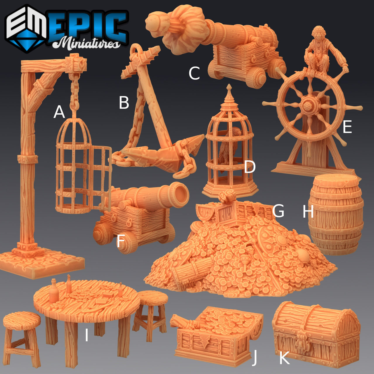 Pirate Ship and Island Props - Epic Miniatures 