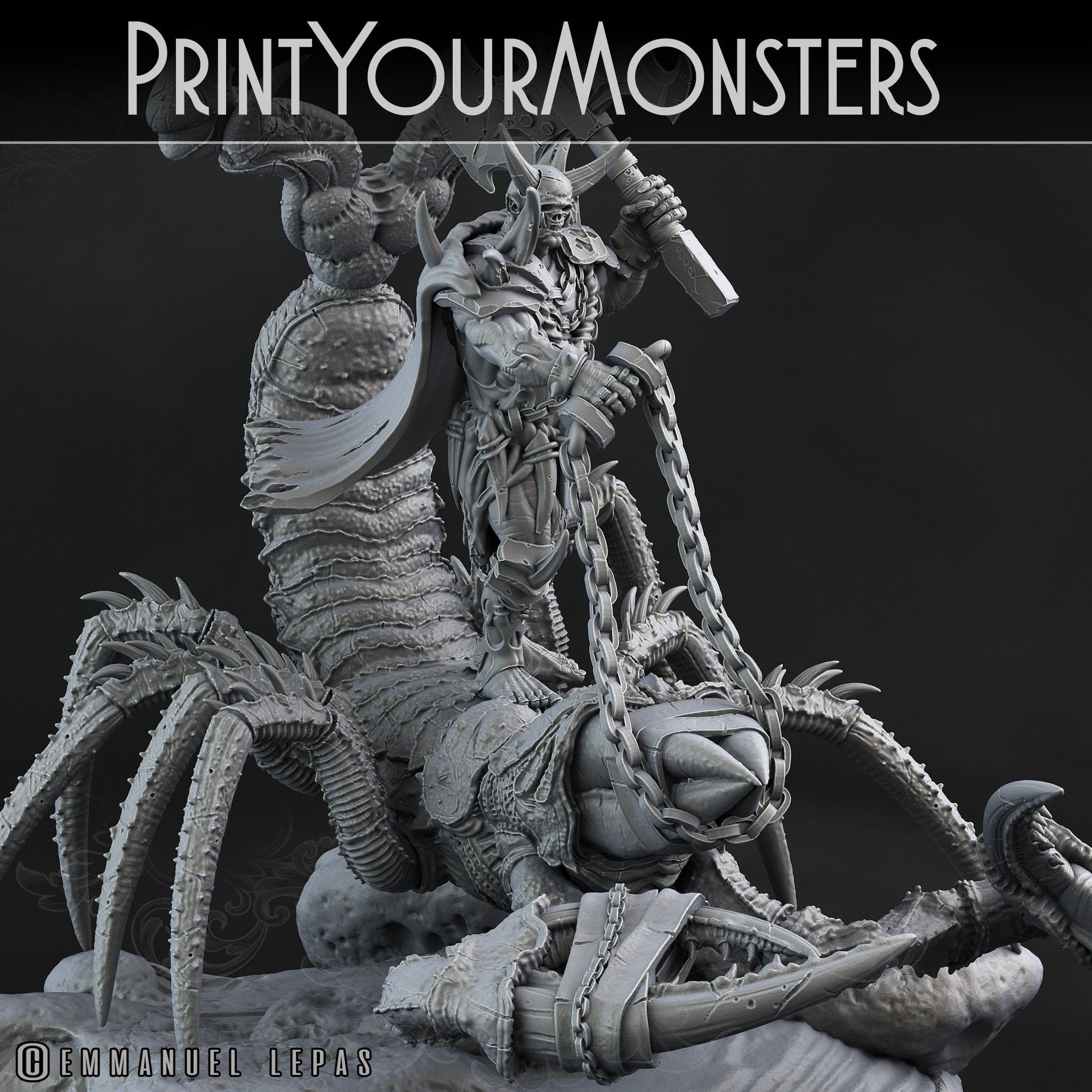 Orc Champion with Sand Fisher Mount - Print Your Monsters 