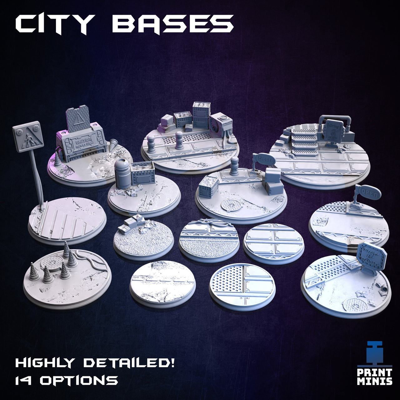 Cyberpunk City Bases - Print Minis